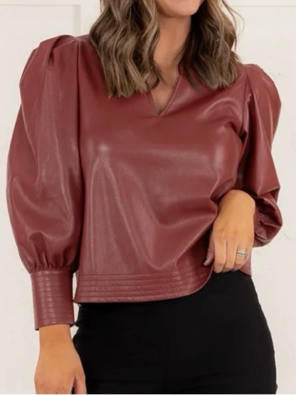 Emily McCarthy NWT Puffed Wide Sleeve Hampton Faux Leather Top Sz Small